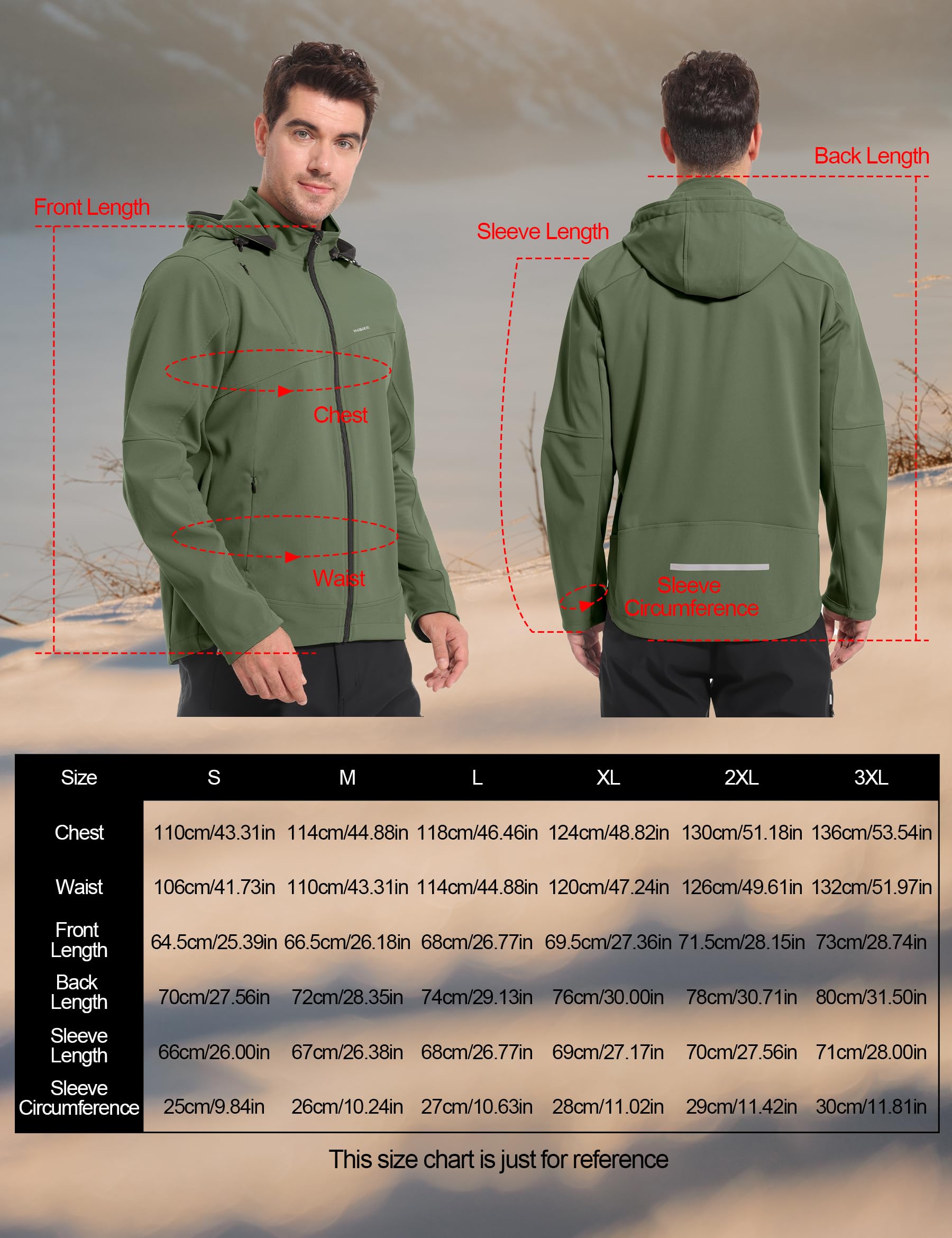 INBIKE Fahrradjacke Herren Winter Wasserdicht Winnddicht Warme Fleece Gefütterte Softshelljacke mit Kapuze Abnehmbar für Outdoor-Aktivitäten wie Radfahren Klettern Wandern ICM7105