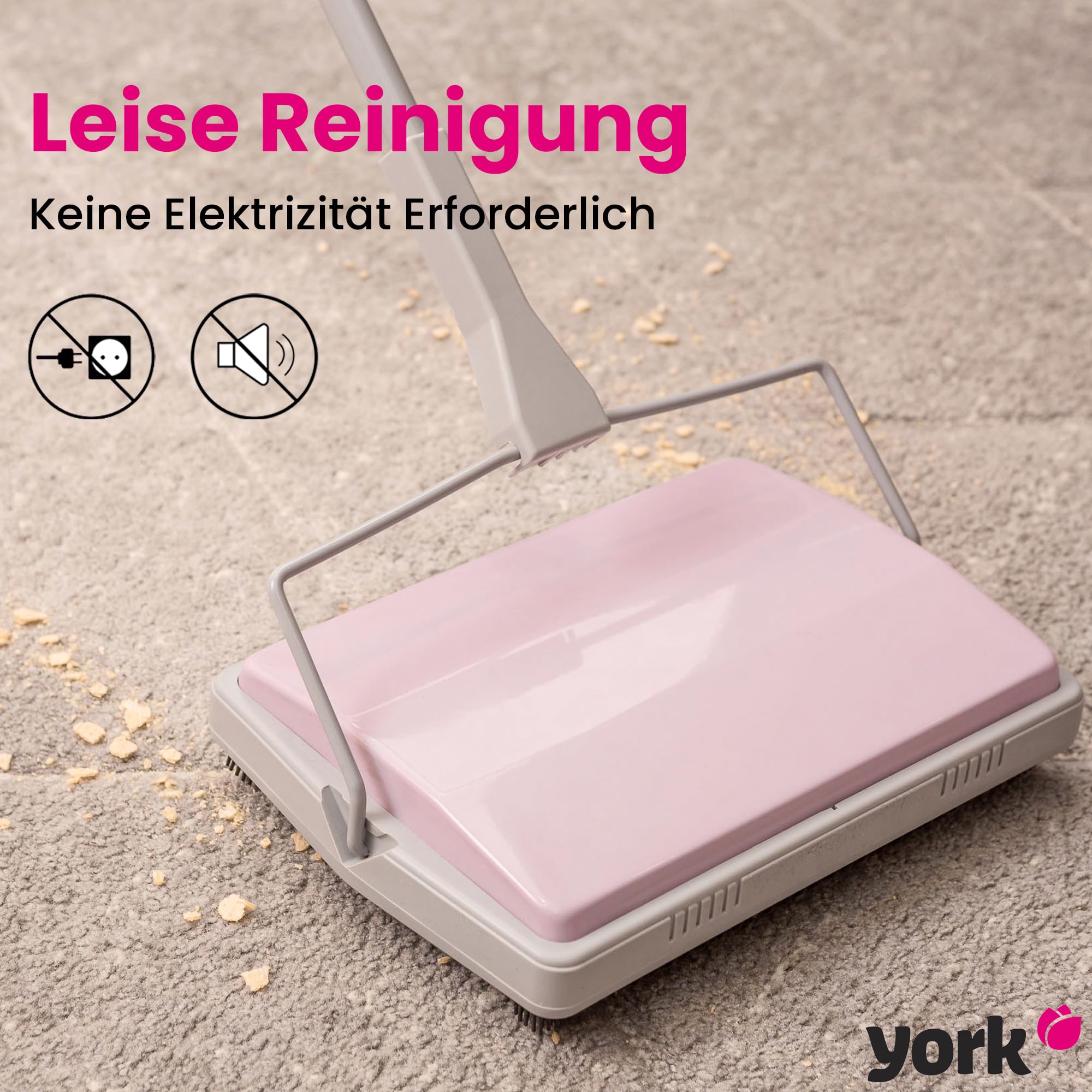 York Miotła mechaniczna wycieczka Miotła do zbierania zabrudzeń Sweep Manual Sweeper Zamiatarka ręczna Mop do dywanów na czterech kołach miękki cienki i kompaktowy szaro-różowy