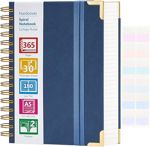 Miniatura 10 de Cuaderno de espiral, cuaderno de tapa dura de 365 páginas, 8.5 x 11 pulgadas, cuaderno grande de cuero para hombres y mujeres, cuadernos A4 para