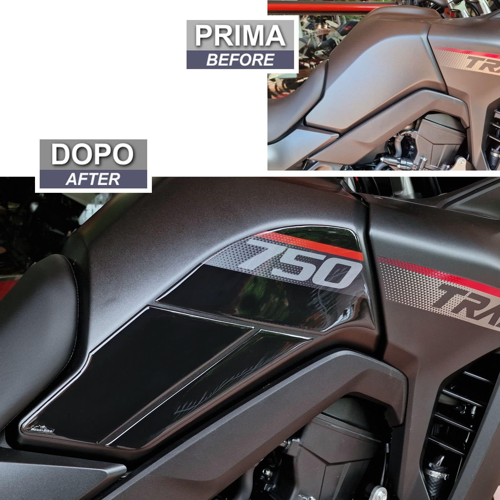 Resin Bike Autocollant Moto compatibles avec Honda Transalp XL 750 2023-2024. Protections Latérales de Genoux Réservoir de Moto Contre Chocs et Éraflures. Paire d'autocollants 3D en Résine Neutre