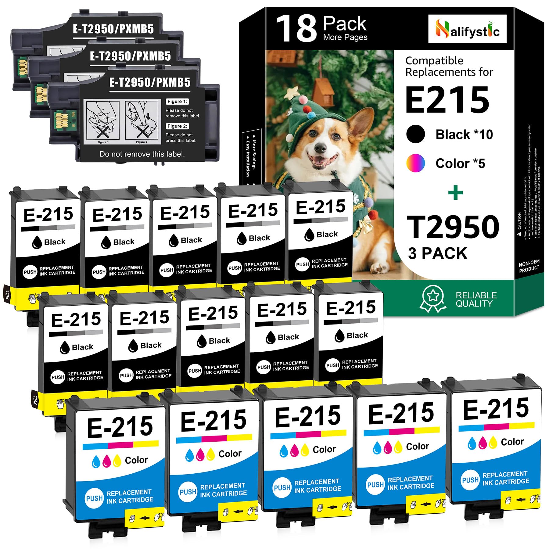 Remanufactured T215 215 Ink Cartridges 15 Pack Replacements and 3 Pack Maintenance Box Remanufactured T2950 Combo Pack for WF-100, WF-110, EC-110 Printers