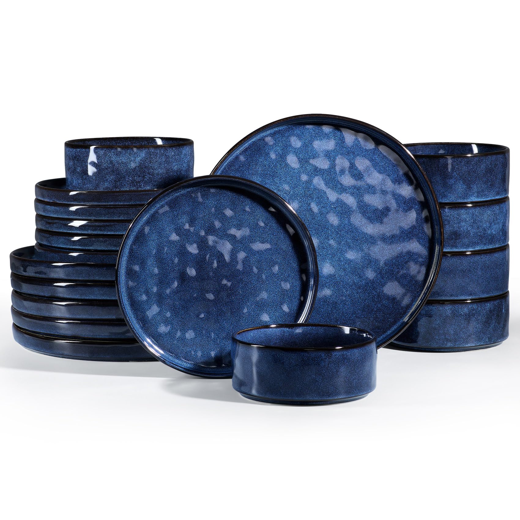 Homikit Dinner Sets for 6 People, 18-Piece Reactive Glaze Dinnerware Stoneware Set, Kitchen Plates and Bowls for Home Dinner Camping, Scratch Resistant, Dishwasher & Microwave Safe, Nebulas Blue
