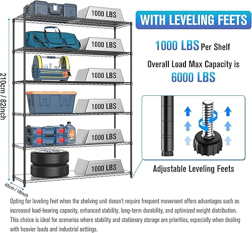 Miniatura 3 de Estantería de alambre NSF de 6 niveles, 18 x 60 x 87.5 pulgadas, capacidad de 6000 libras, estante de metal de almacenamiento ajustable resistente