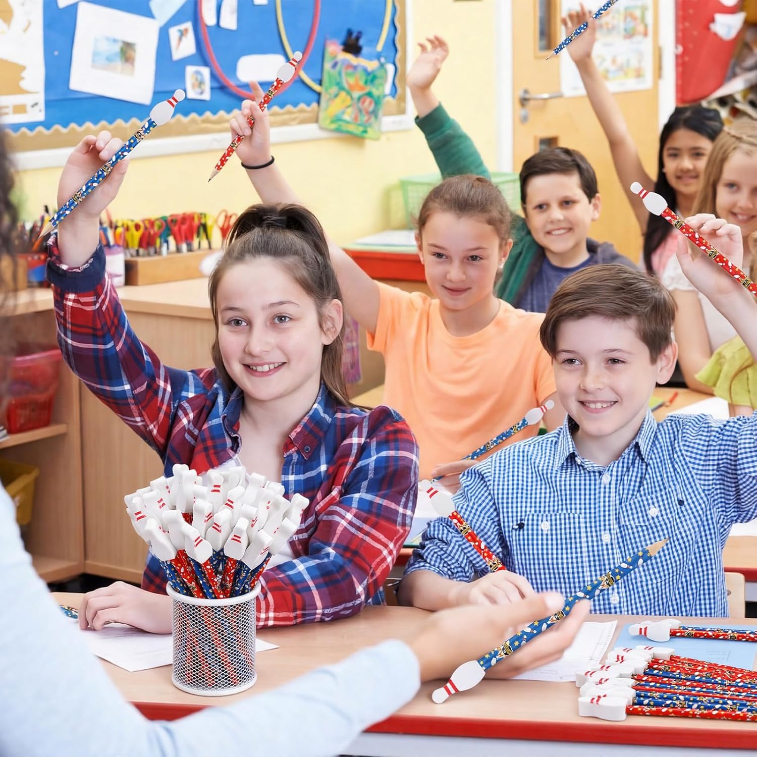 Motiskyy 36 Sets Bowling Party Favors Include 36 Wooden Bowling Pencils and 36 Erasers Sports Themed Gifts for Students Teachers Reward Birthday Party Decoration Office Classroom Supplies