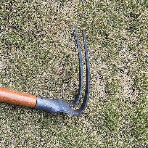 Miniatura 8 de Juego de 2 palillos de jardín de 19.6 pulgadas, juego de herramientas de azada de mano de 2 puntas, herramienta de jardín con mango de madera,