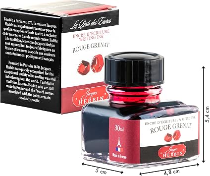 Jacques Herbin 13029T - One 30 ml bottle of ink for fountain pens and rollerballs, Rouge Grenat/ Garnet red colour - Made in France - Calligraphy - Writing
