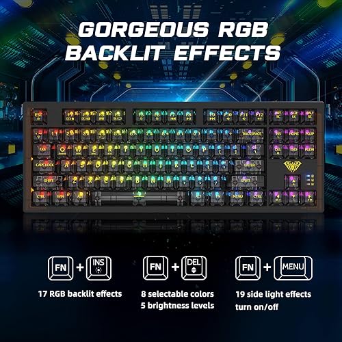 Miniatura 4 de AULA Teclado mecánico inalámbrico, teclado mecánico RGB 3 en 1 intercambiable en caliente para juegos con teclas transparentes, teclado para juegos