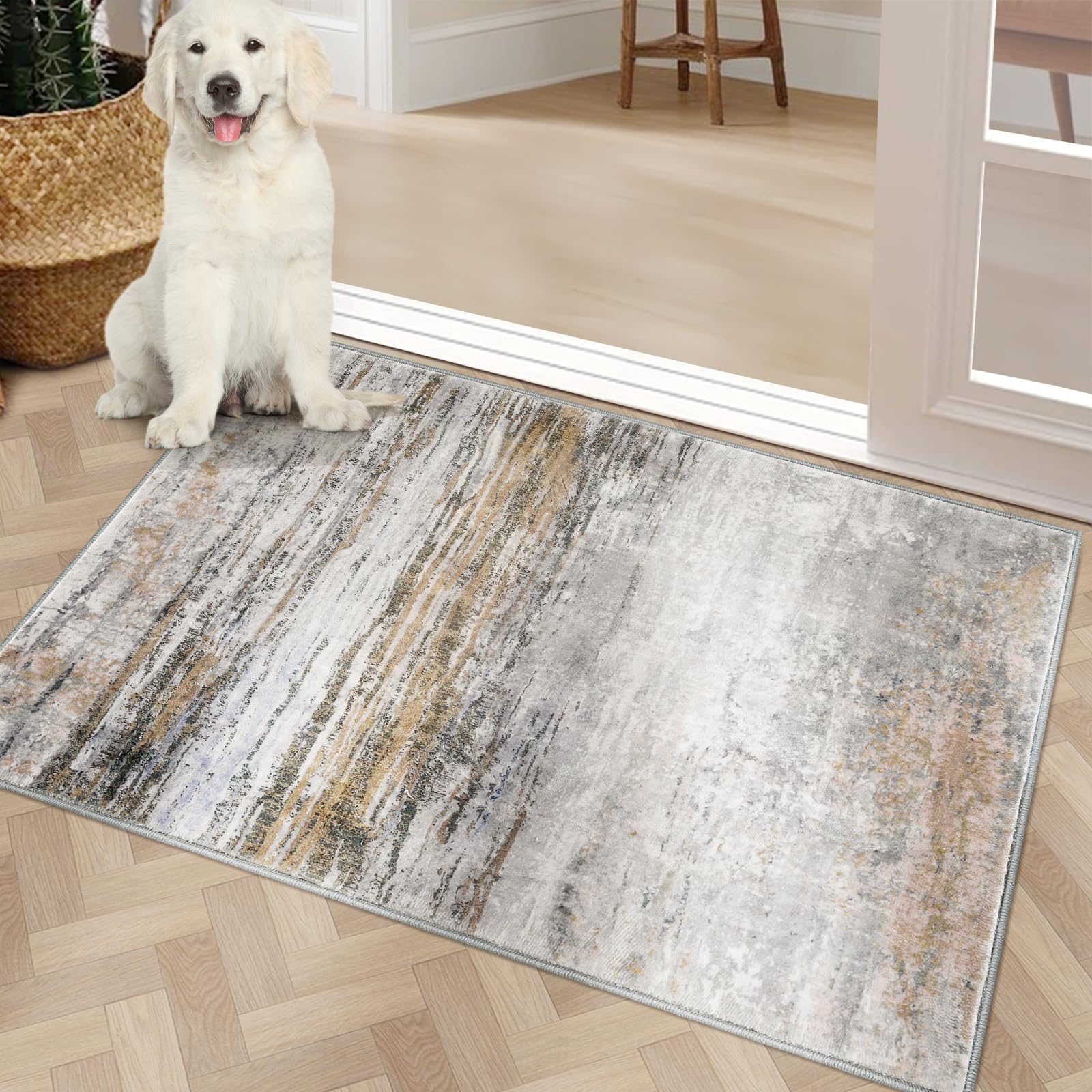 Tapis d'entrée grand format COMSLE paillasson d'intérieur lavable jaune