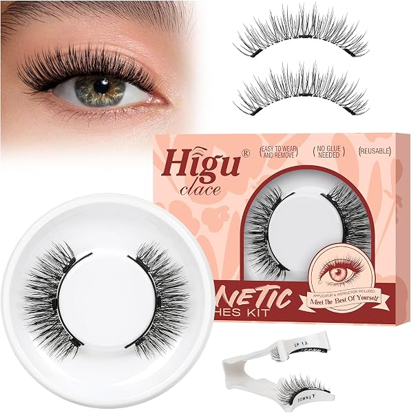 Higu clace Magnetic Eyelashes with Applicator, 1 Pair Reusable Magnetic Lashes Without Eyeliner, Magnetic Eyelashes Natural Look, No Glue Needed (XTY-A03) - 1