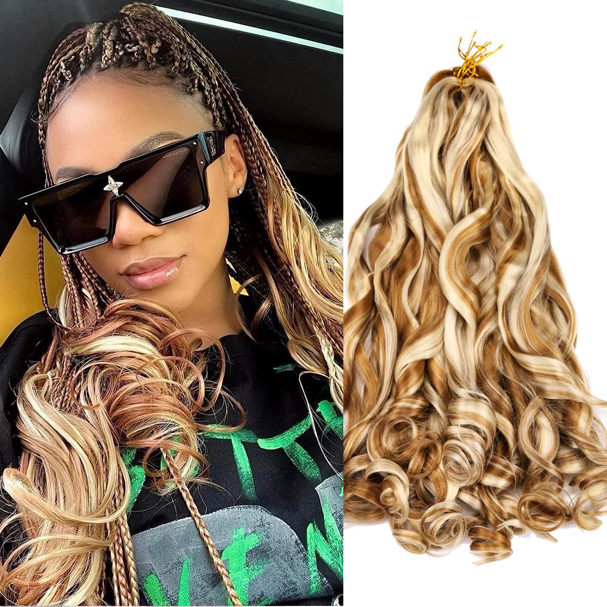 Pre Stretched Braiding Hair 20 Inch Loose Wave Crochet Braids Hair 8 packs Big wavy curly Bouncy Braiding Hair Curly Synthetic (27613, 16inch(pack of