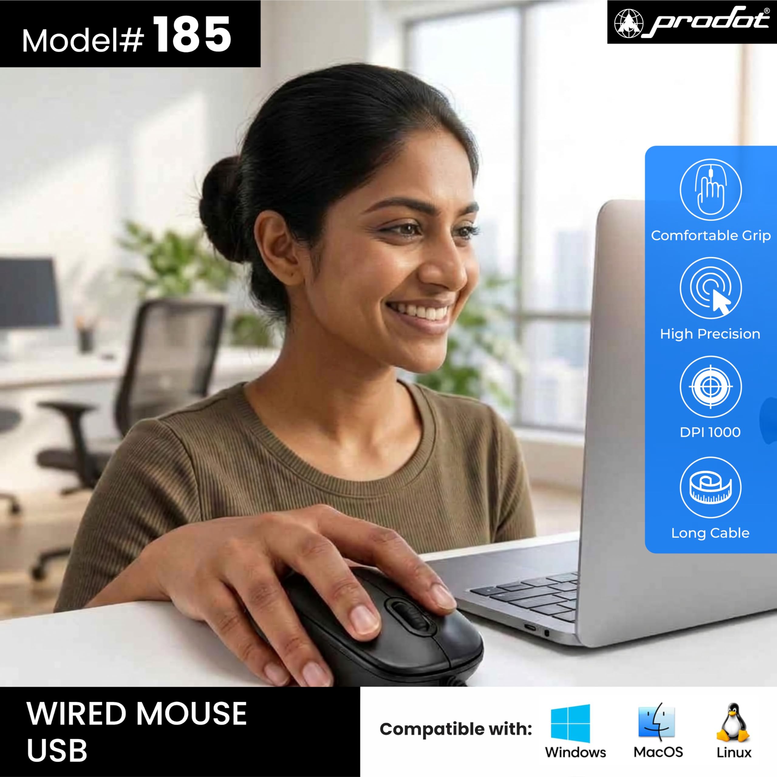 Prodot 5-in-1 Wired Combo Pack | Wired Keyboard + Comfy Optical Mouse + 4 in1 Port USB Hub + Type C OTG + Anti-Slip Mouse Pad | for Laptop/Desktop/Windows — Amazon image 3