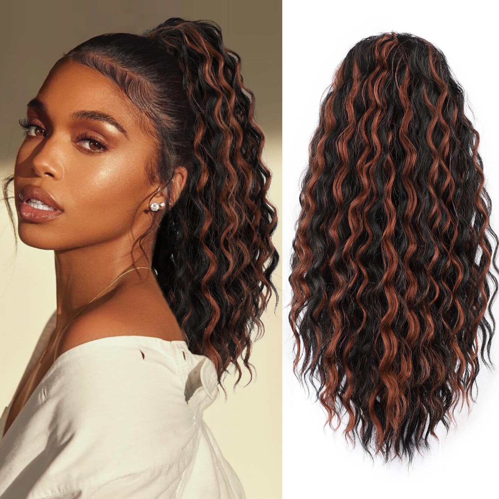 FREEMEIGE Curly Ponytail Extension Drawstring Ponytail for Black Women Curly Clip in Hair Extensions 20 Inch Ponytail Extension Synthetic Hairpiece