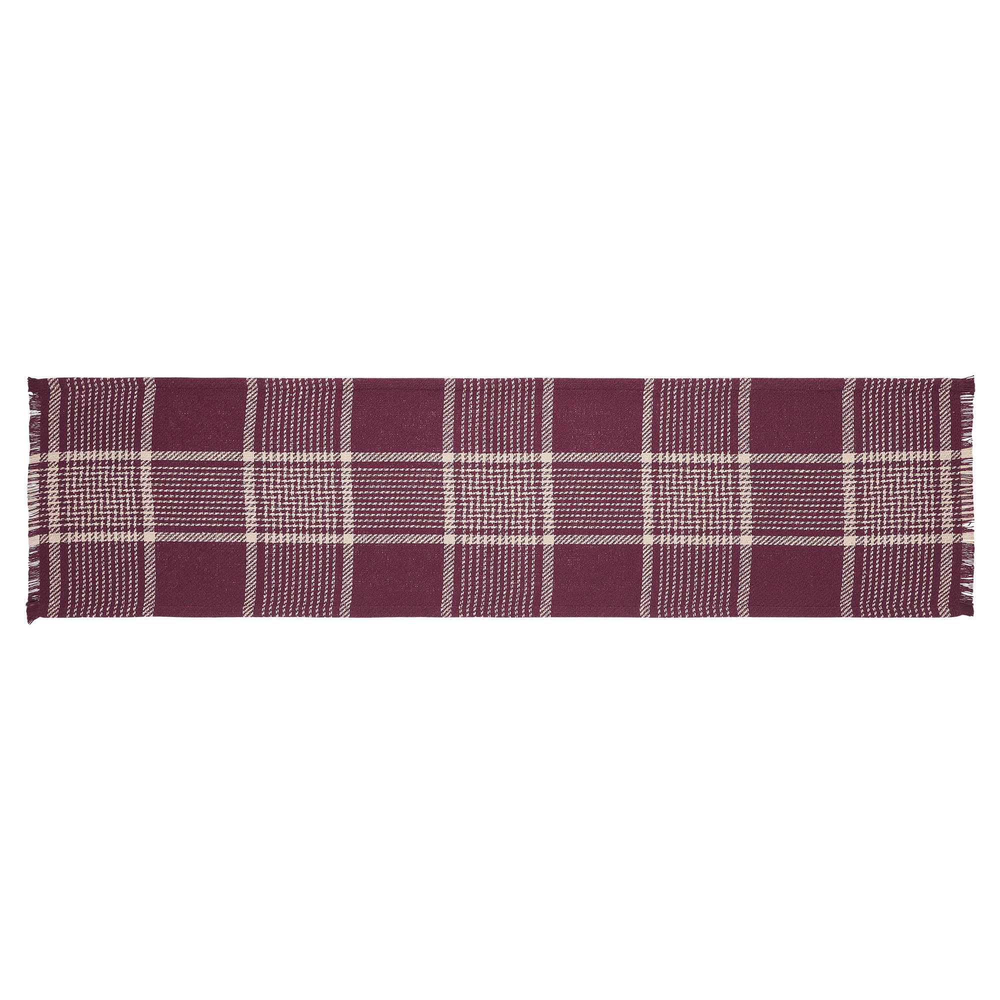 VHC BrandsEston Rustic Farmhouse Decor Autumn Seasonal Burgundy Tan Plaid Runner 12x48