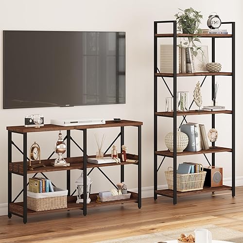 BON AUGURE Mesa consola rústica con estantes y estantería industrial Etagere, juego de muebles de madera y metal para sala de estar, dormitorio,
