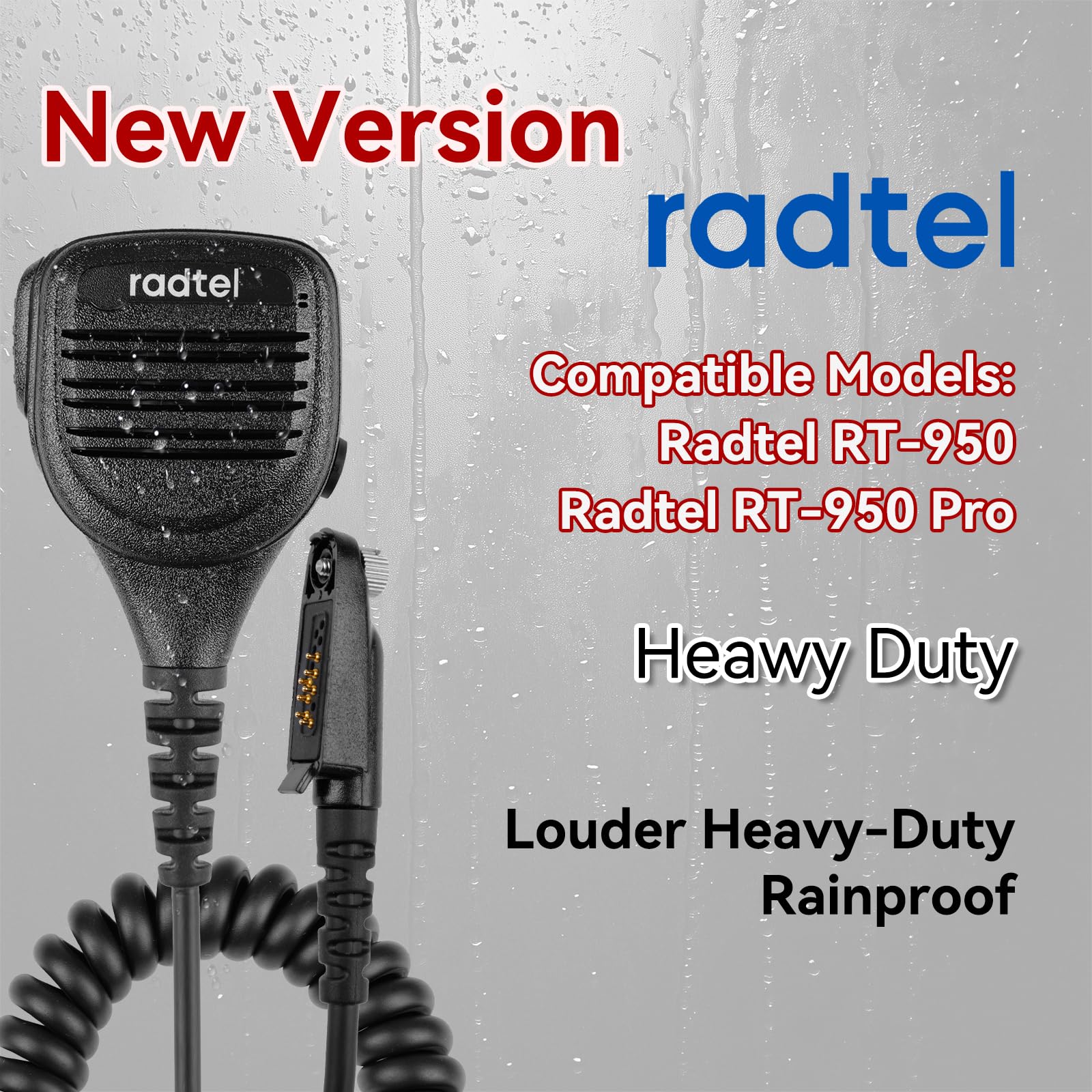 radtel Microphone Haut-Parleur étanche et Robuste pour radios RT-950 et RT-950 Pro, Microphone Talkie-walkie à réduction de Bruit (Nouvelle Version)