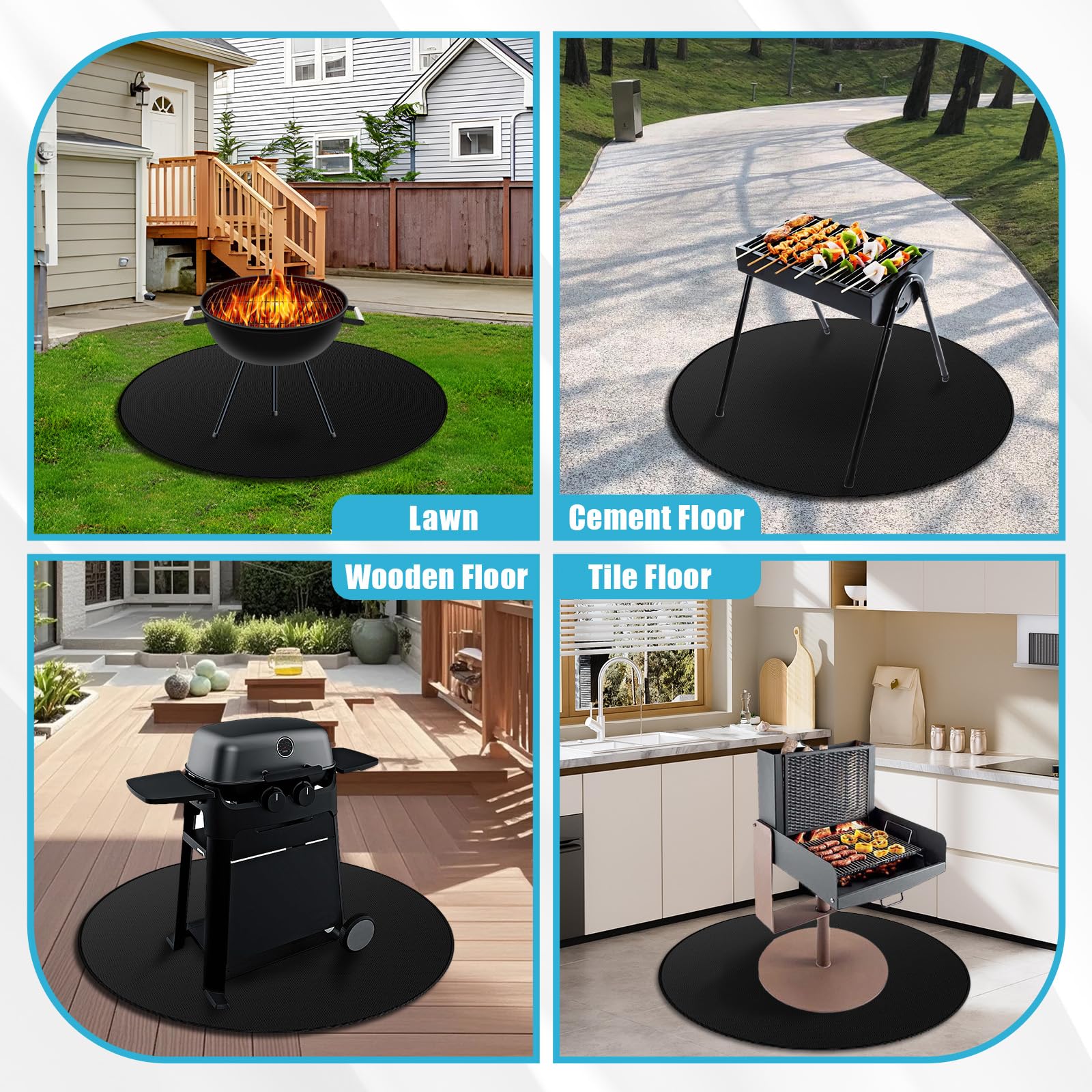 120cm/48”Redondo Alfombra Ignifuga，Reutilizable Alfombra Barbacoa Exterior Alfombra Chimenea Ignifuga Alfombra Ignífuga Plegable Grande Para BBQ Suelo Camping Brasero Exterior