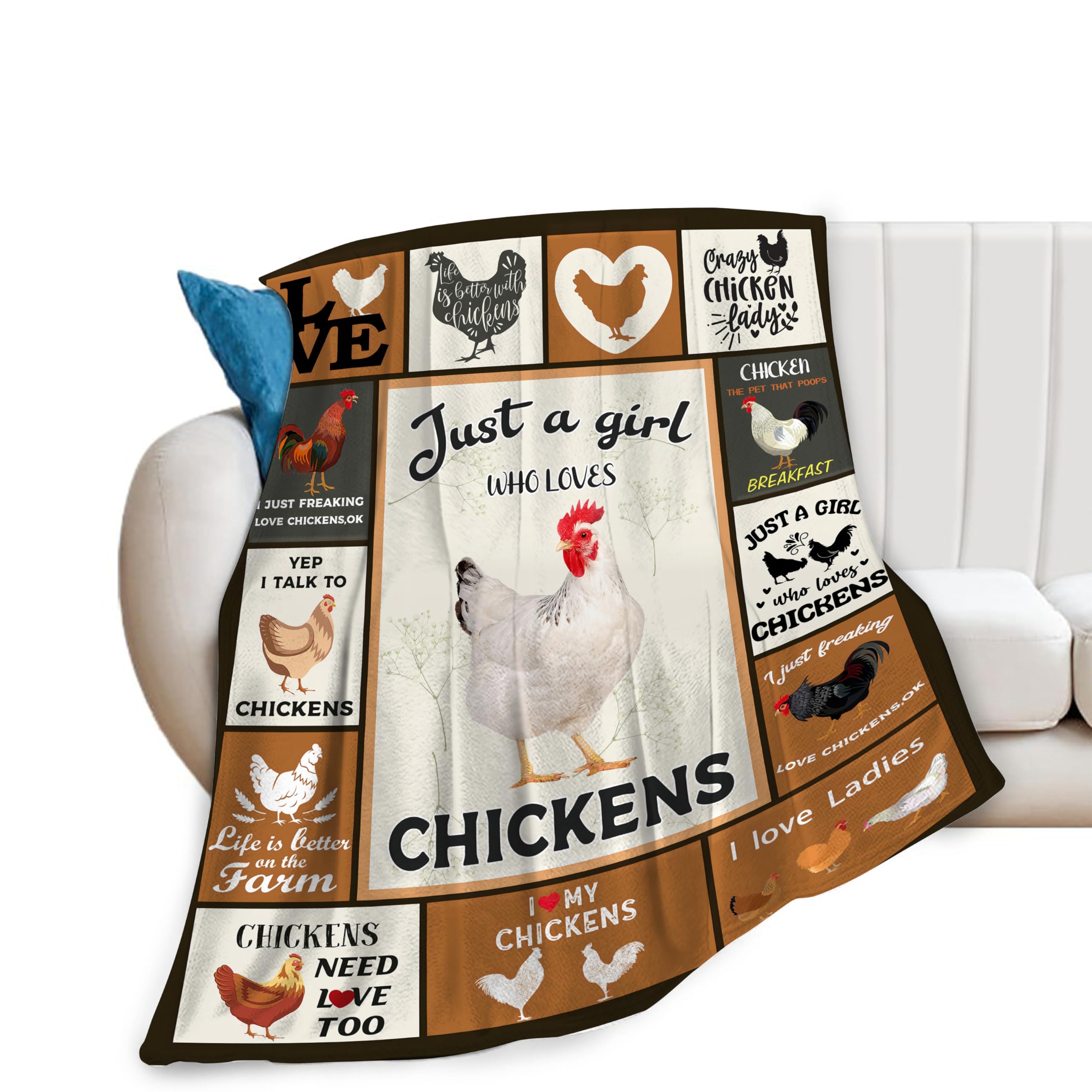 Chicken Blanket Soft Cozy Chicken Throw Blanket Super Fuzzy Fluffy Warm Just a Girl Who Loves Chickens Lightweight Fleece Flannel Gifts Blankets for Kids Adults 50"X40"