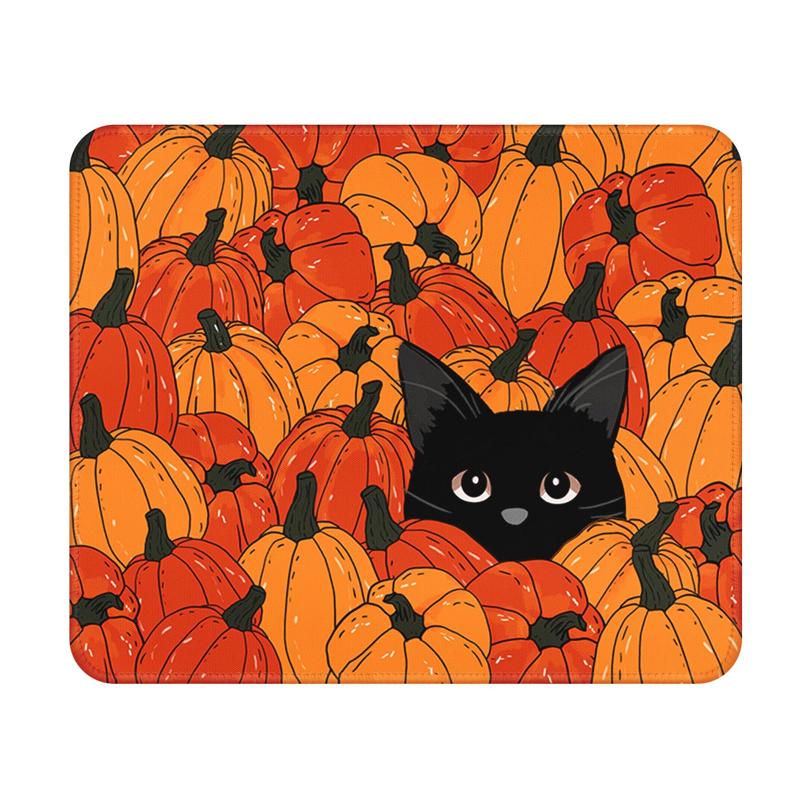 Fall Mouse Pad - 9.5x7.9 Inch Pumpkin Mousepad Black Cat Keyboard Mat with Anti-Slip Rubber Base for Computer Mouse Keyboard Home and Office