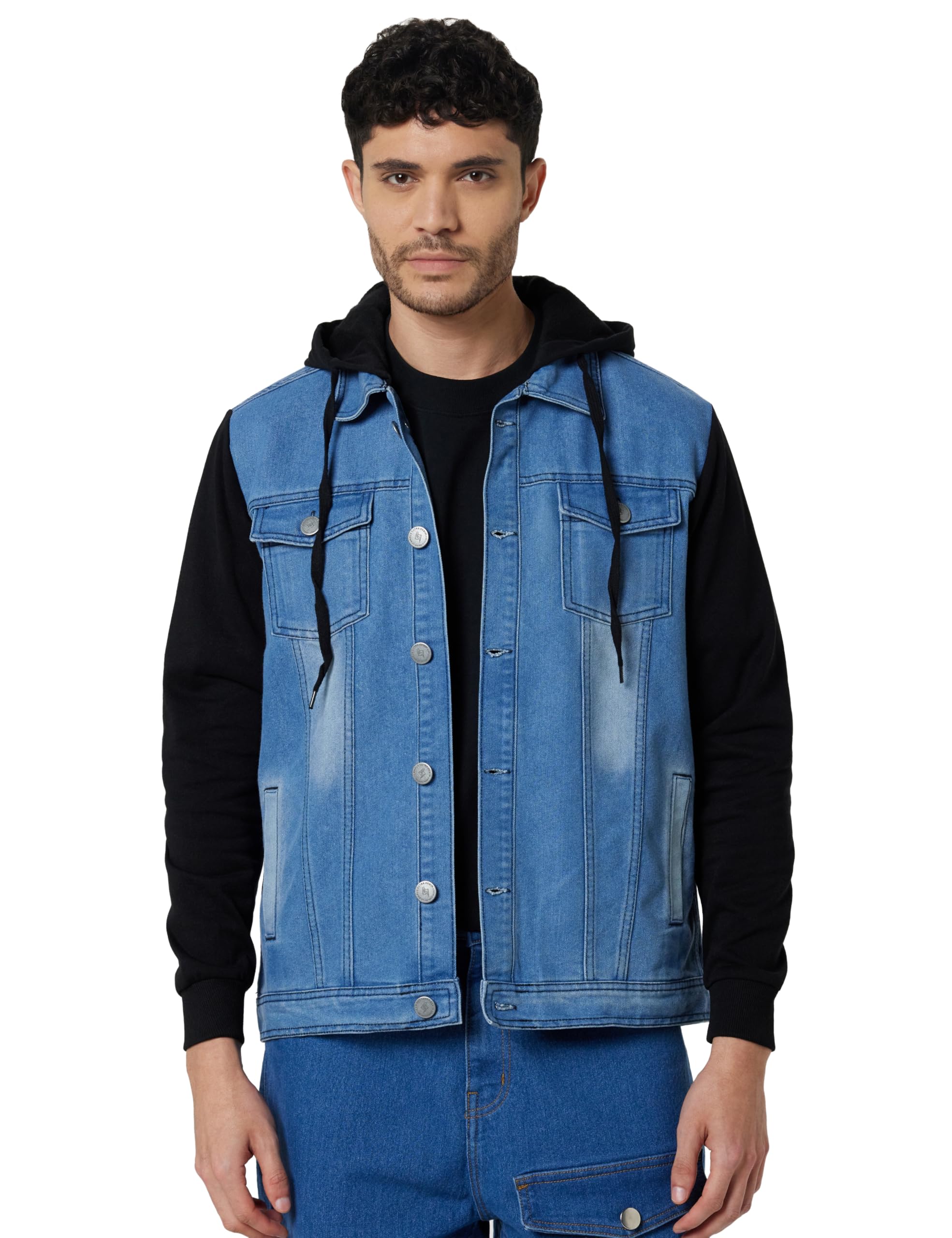 Campus Sutra Men Denim, Standard Length Jacket in blue