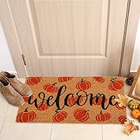 Vista 5 de AnyDesign Tapete de fibra de coco de otoño con diseño de calabazas de bienvenida, antideslizante, tapete decorativo de otoño para puerta de entrada