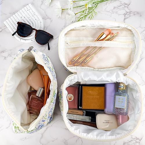 Miniatura 7 de Bolsa de maquillaje acolchada para mujer, juego de bolsa de cosméticos grande de viaje, bolsa de maquillaje floral para bolso, bolsa de aseo con