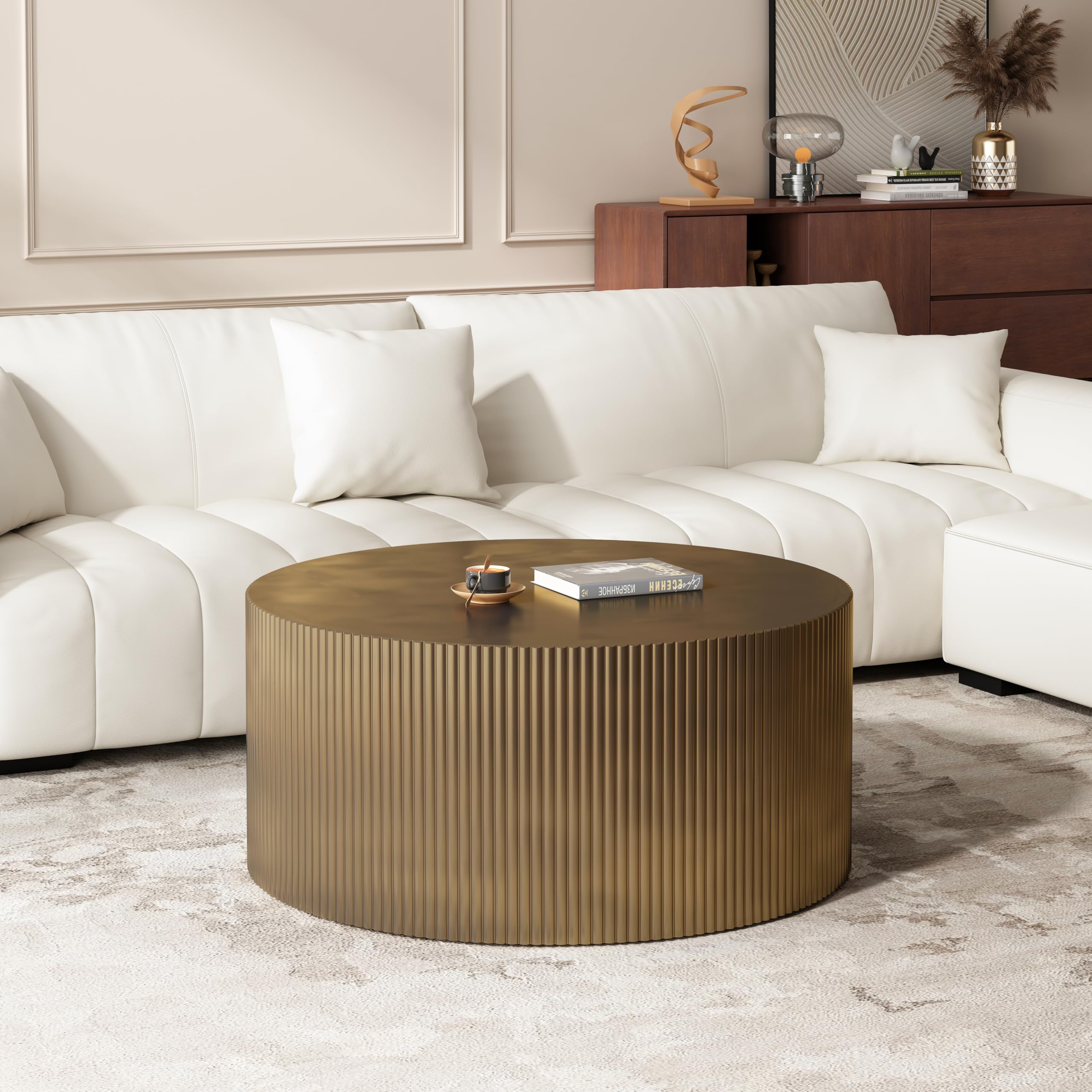 Amazon.com: BSYEIO 35.83" Gold Round Coffee Table, Minimalist Wave ...