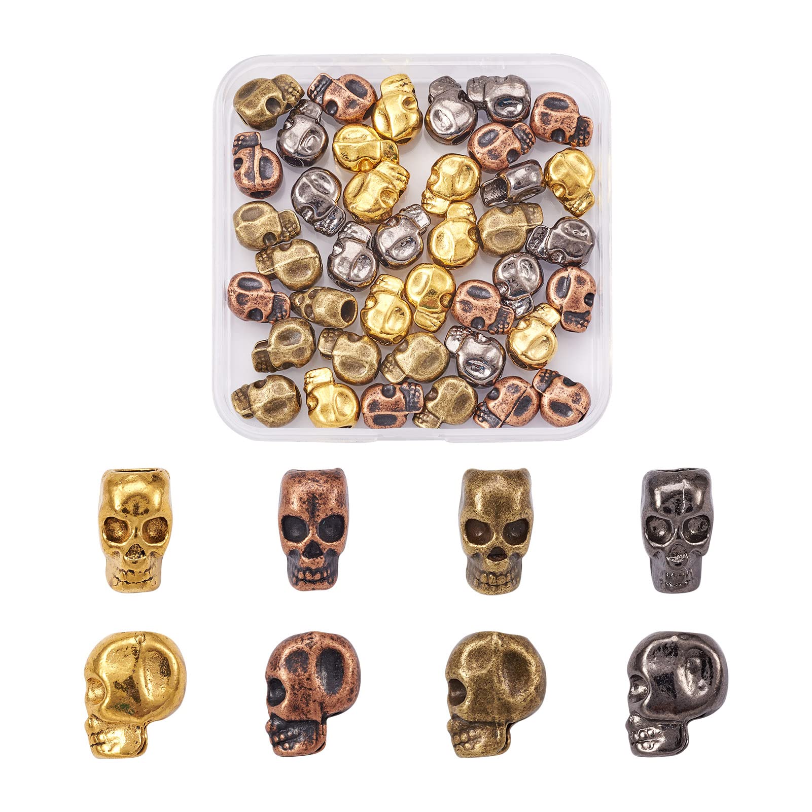 UNICRAFTALE 8 Pz Perline Stile Teschio in Acciaio Inossidabile 304, Distanziali Sfusi Argento Antico con Foro 1.5~8.5mm, Metallo Europee per Creazione Gioielli