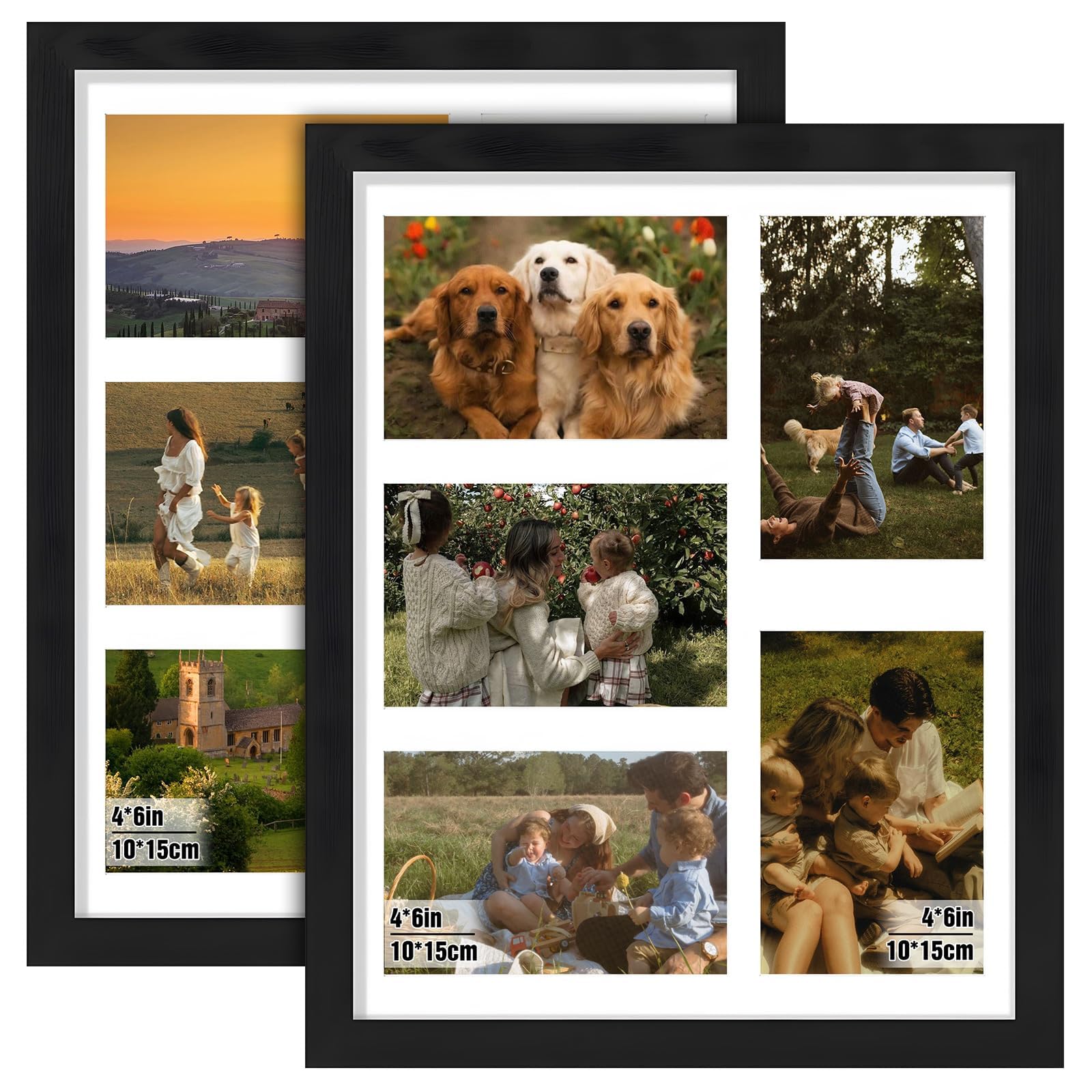 Twirush Black 2 Pcs Collage Picture Frame, 15.3X12.8 Inch Multi Photo Frame, Display Five 6X4 Inch Photos, Wall Display, Multi-Aperture Picture Set For Home Office Living Room Décor (Black)