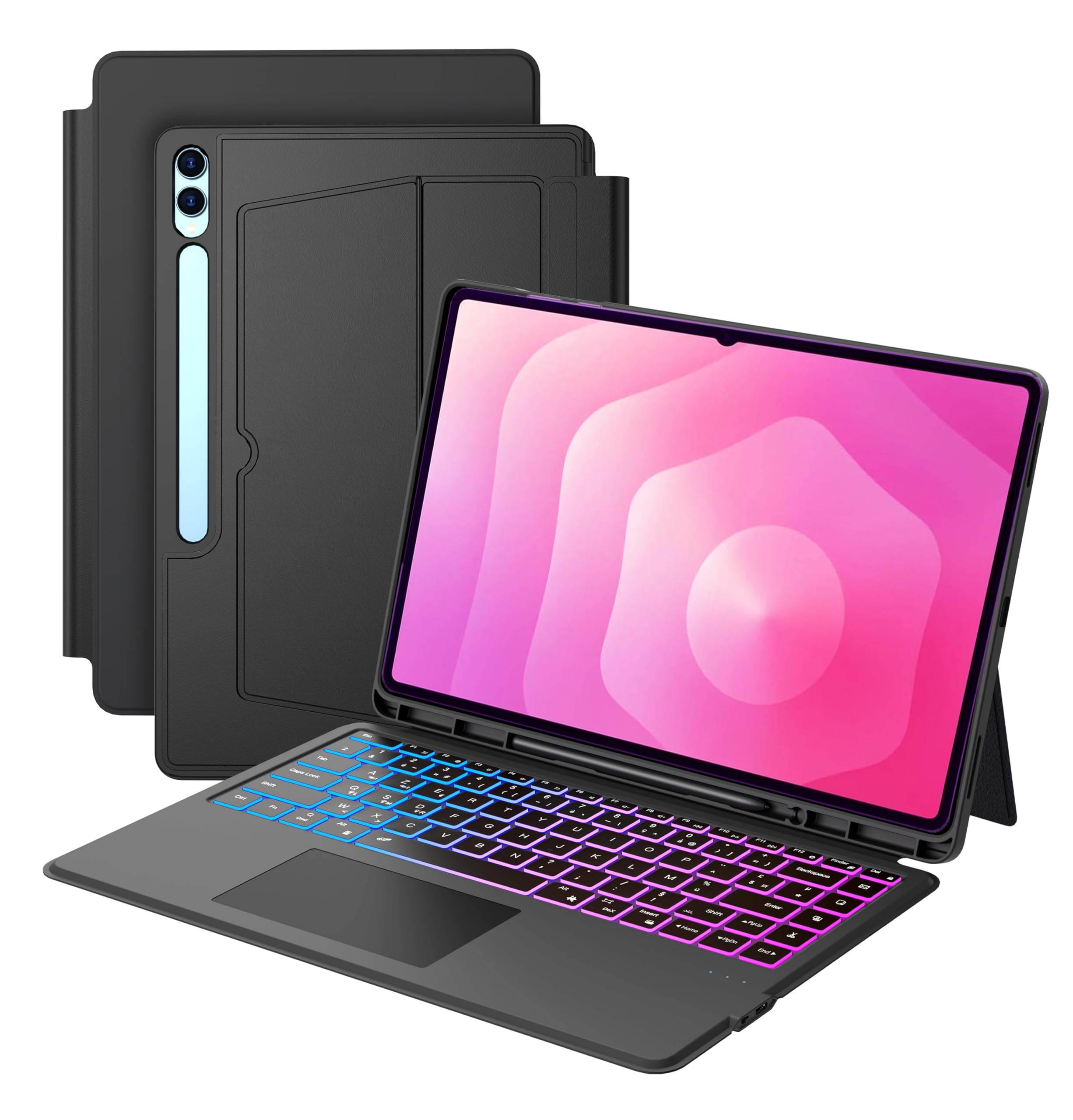 Coque Clavier pour Samsung Galaxy Tab S11 Ultra/S10 Ultra/S9 Ultra/S8 Ultra 14.6 pouces: 7 Couleur Rétro-éclairé Magnétique Clavier Détachable avec Trackpad | Claviers Azerty Français Sans Fil S9Ultra
