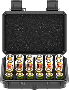 24 Slots CR2 CR123 CR123A Lithium Battery Organizer Case, IP67 Waterproof Hard Case for CR17345/CR16340/CR18350/CR15270CR2 Explosionproof Batteries Storage Holder for Household Outdoor Camping