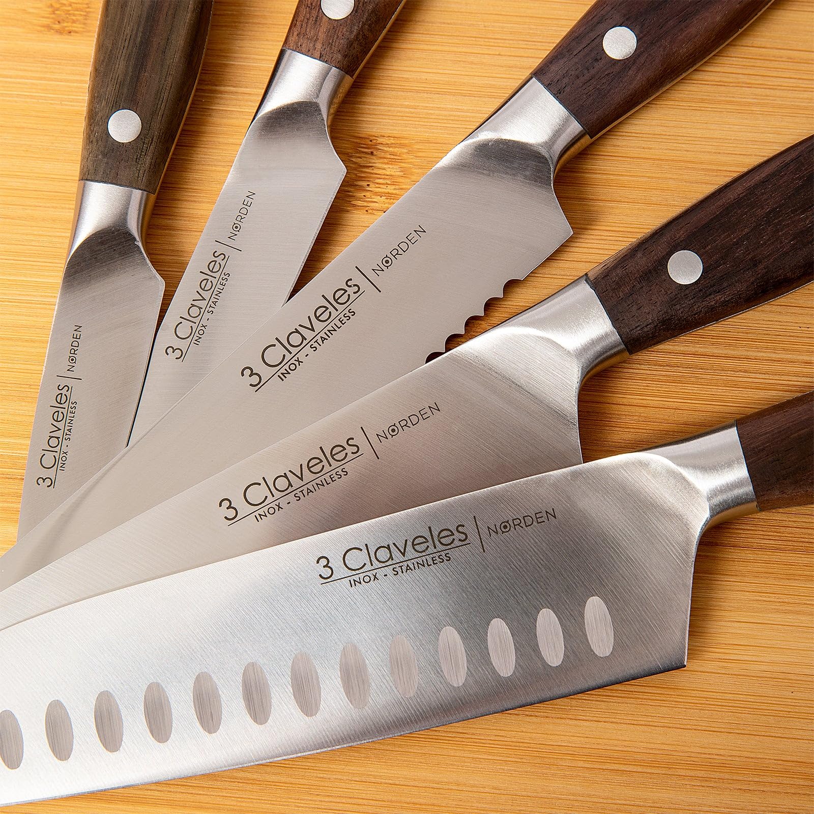 3 Claveles - Juego de 3 Cuchillos Profesionales en Acero Inoxidable Gama Norden, Selección Master Chef