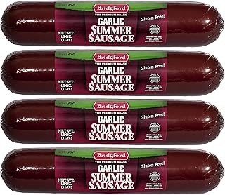 Bridgford Garlic Summer Sausage 16 oz Pack of 4 - Gluten-Free High Prote...