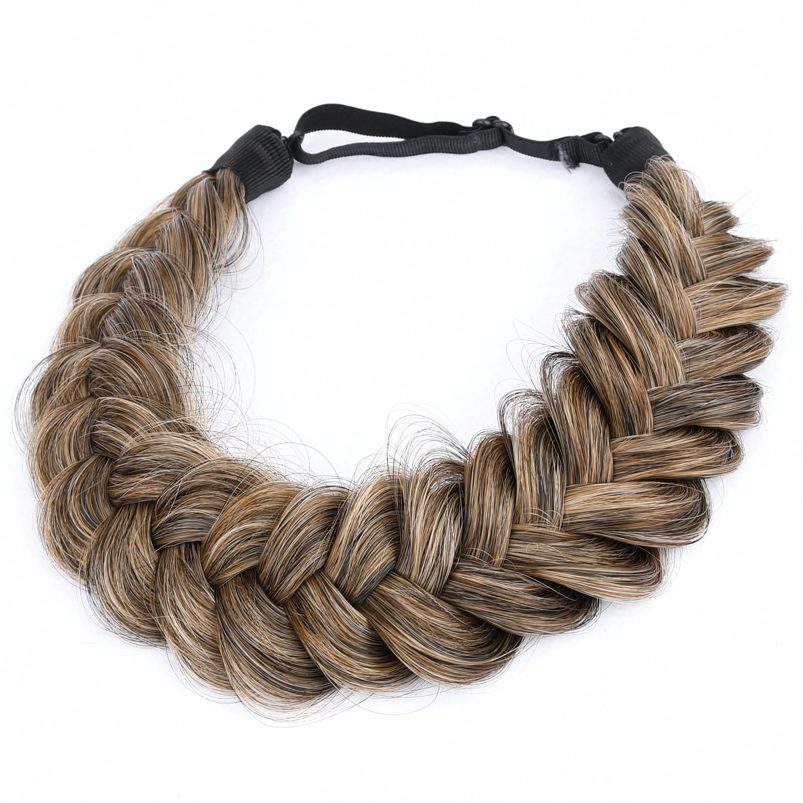 BOBIYA Messy Wide 2 Strand Synthetic Hair Braided Headband Classic Chunky Plaited Hair Headband (Dark Golden Blonde)