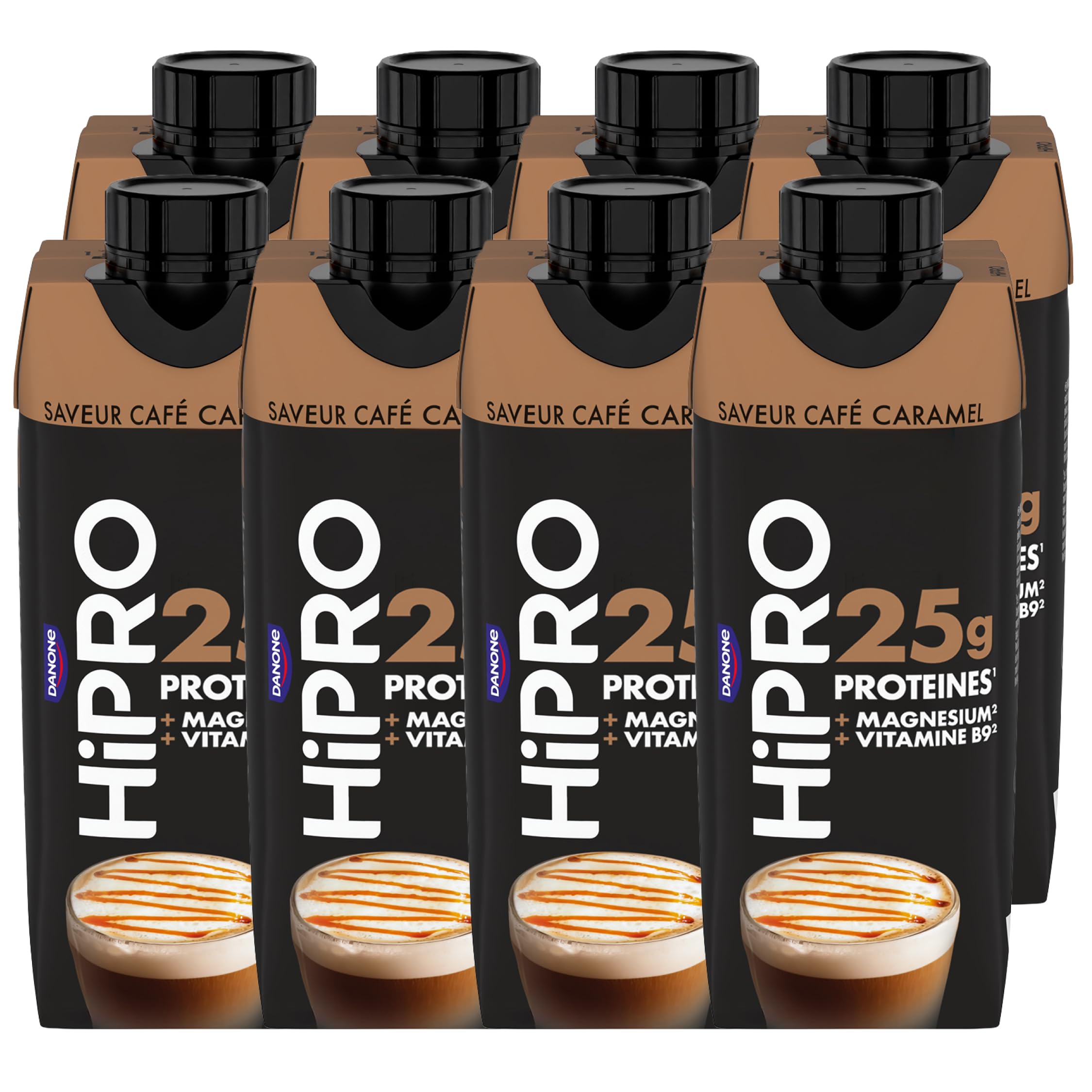 Hipro - Boisson protéinée goût caramel café - 330ml - Lot de 8x330ml