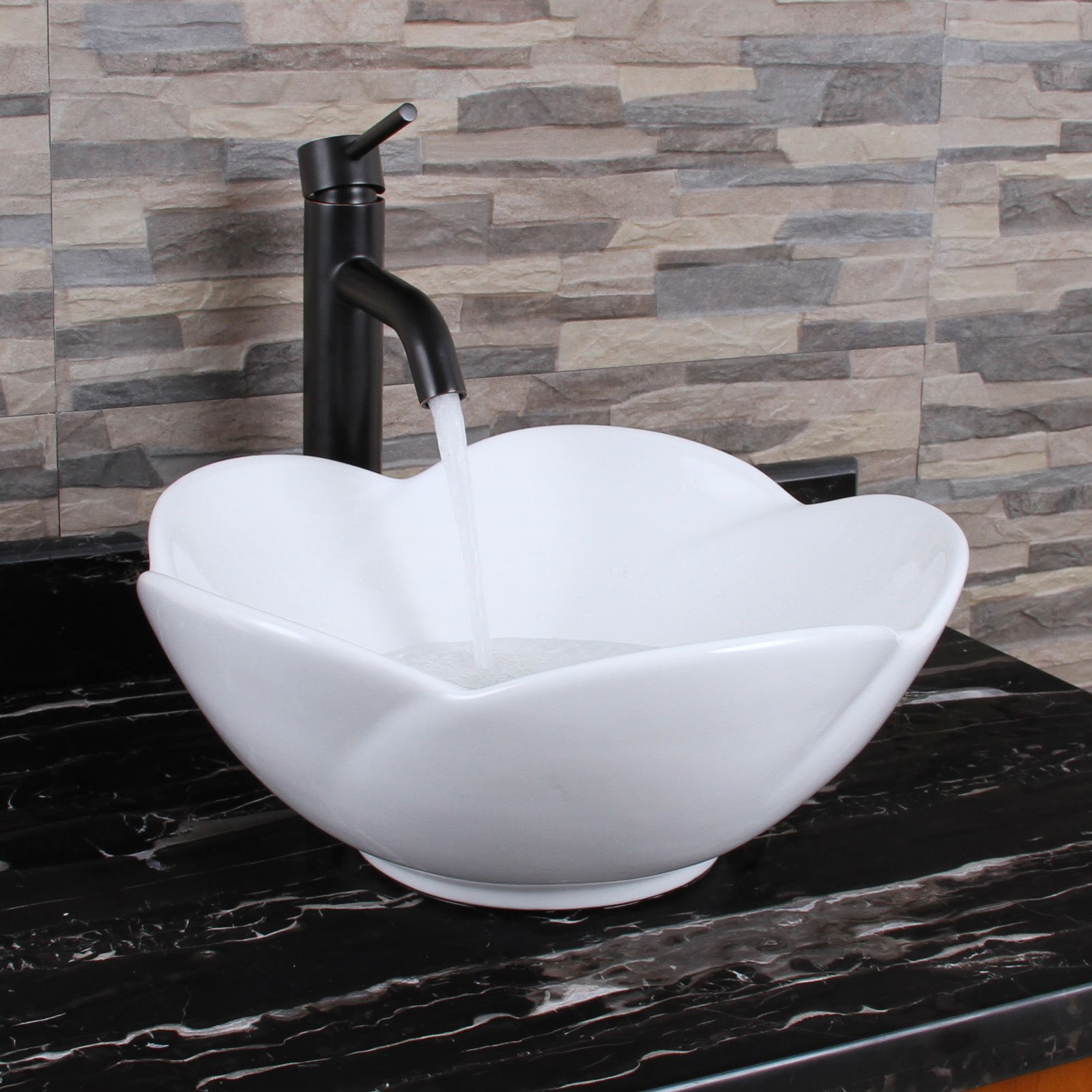 ELIMAX'SLotus Style White Ceramic Porcelain Bathroom Vessel Sink & Oil Rubbed Bronze Single Lever Faucet Combo