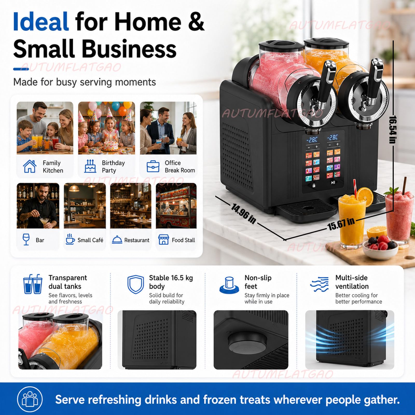 Macchina per Granita E Gelato Soft 2 in 1, Gelatiera con Doppio Serbatoio da 2 L, Macchina per Granite per Casa, 6 Programmi Preimpostati, per Feste E Piccolo Bar Black