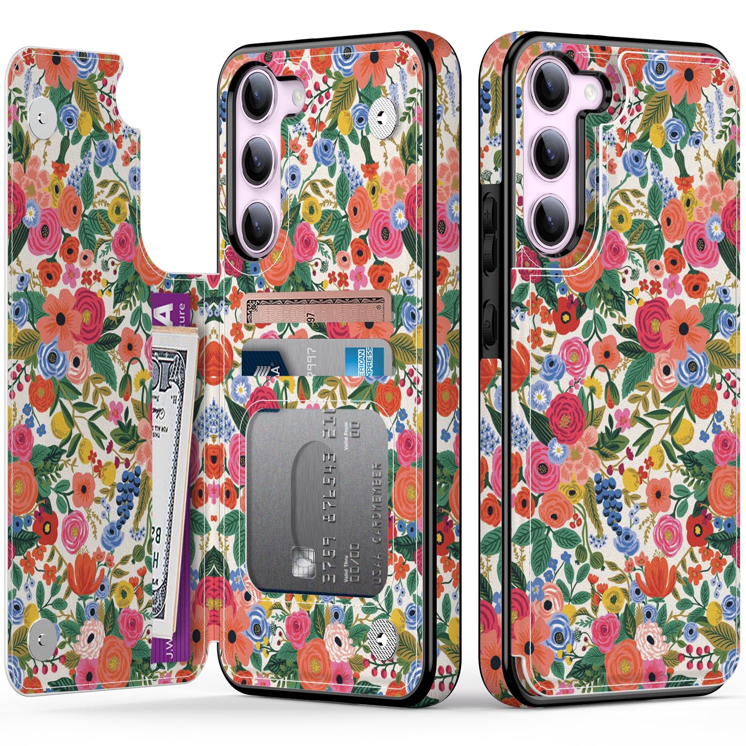 Goodon for Samsung Galaxy S23 Plus Case Wallet - Flip Folio Leather Cover with Trendy Floral Design, 3 Card Slots & Kickstand Function, Protective