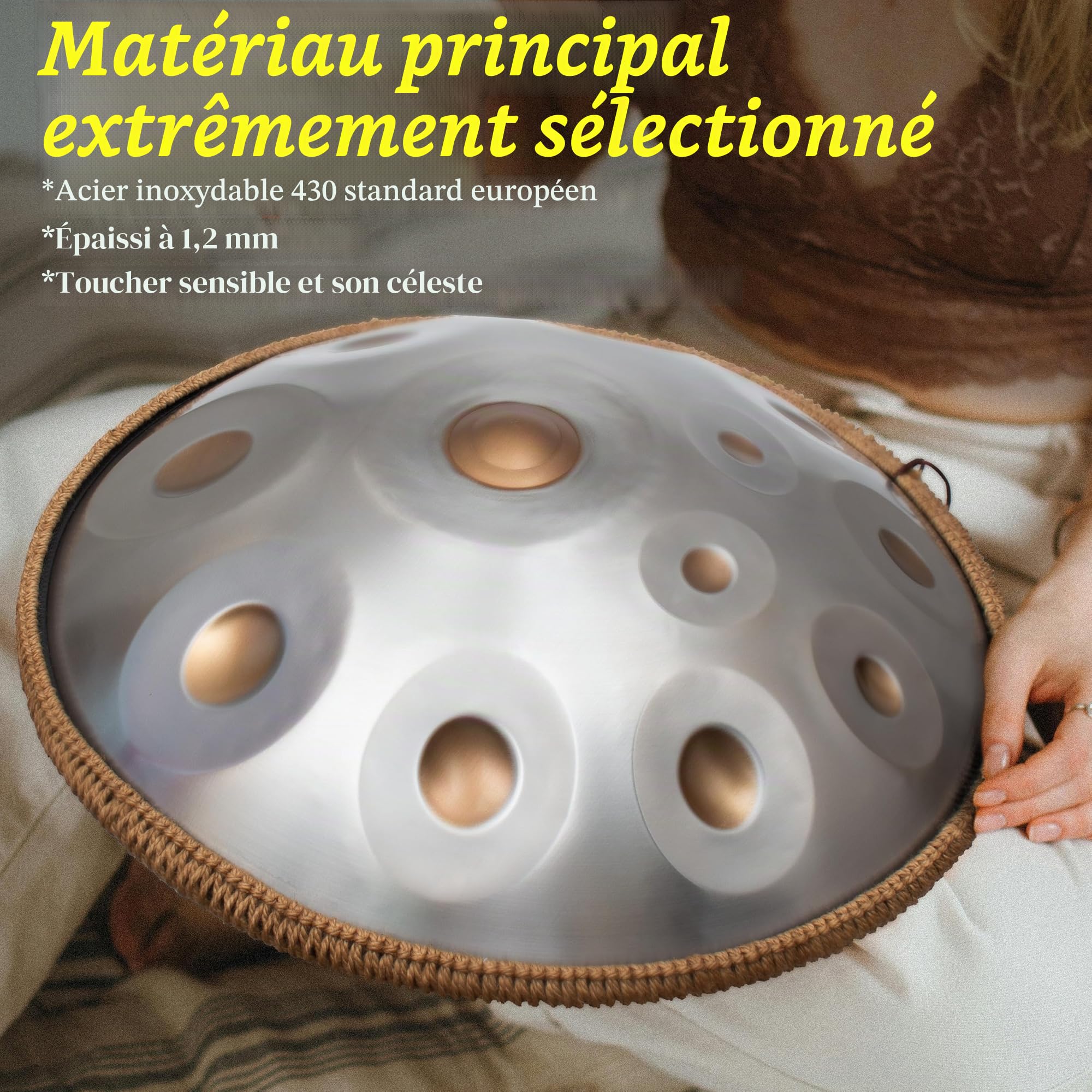 Handpan, Steel Drum, Hand Pan Drum, Bleu Nuit | 440HZ 14 Notes D Mineur 22 Pouces 56cm Handpan, Handpan Adulte Méditation et Yoga, Drum Instrument avec Housse et Support