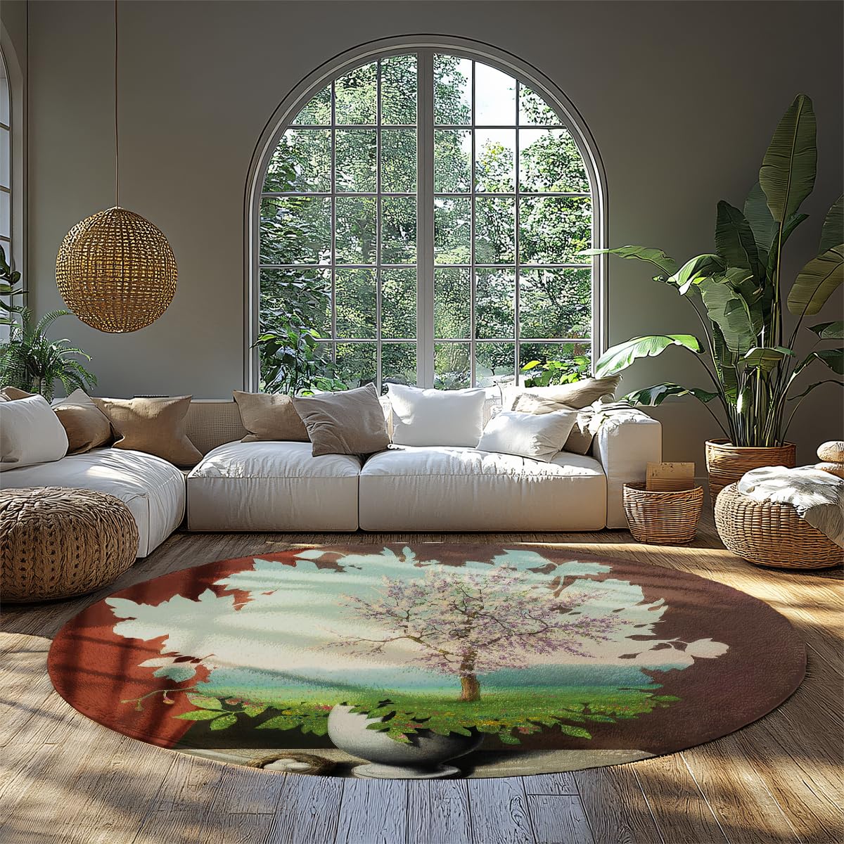 Tapis anti-taches de salon rond 120cm antidérapant style surréaliste