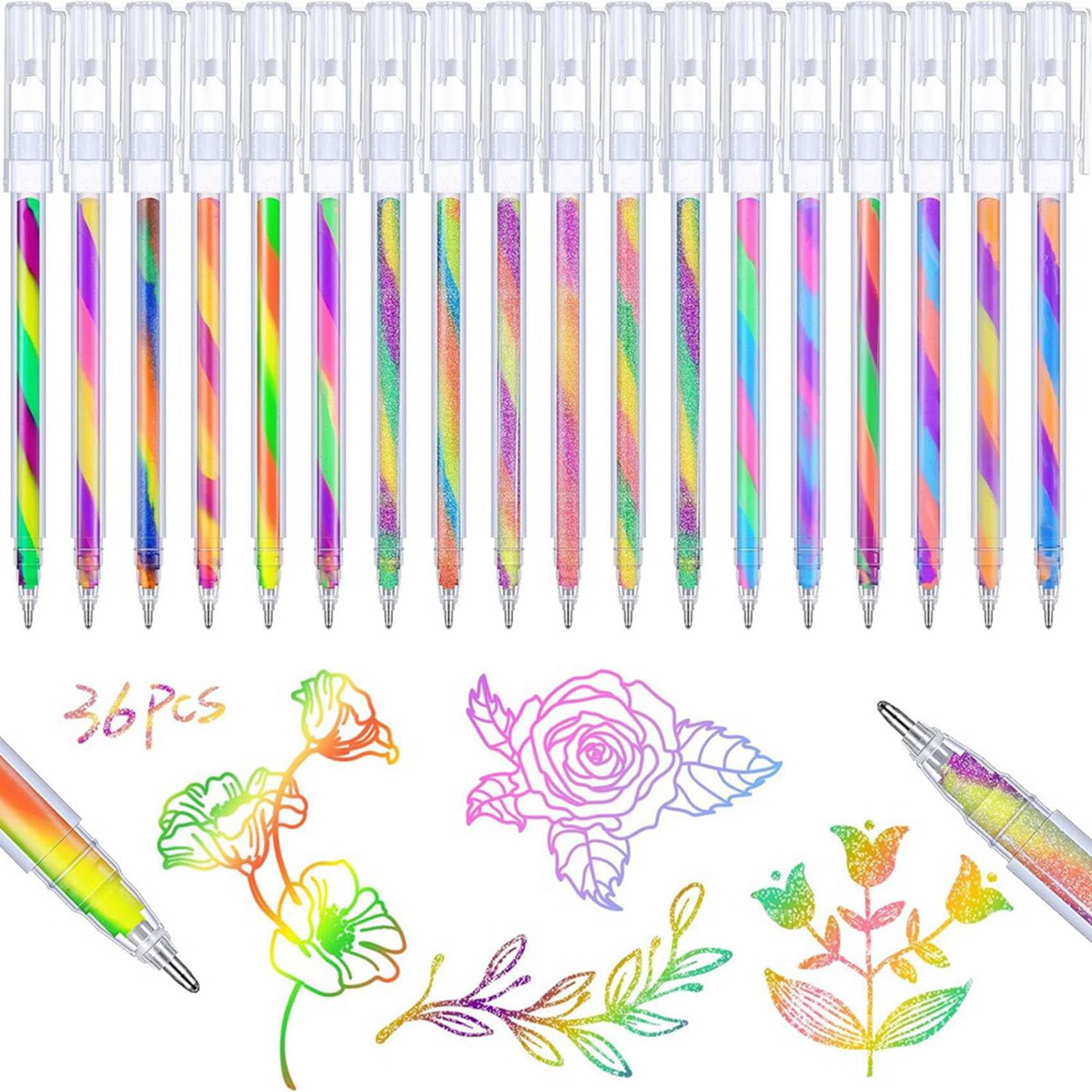 72 Stylos à Gel Arc-En-Ciel à Changement de Couleur, Stylos à Gel à Paillettes, Stylos Arc-En-Ciel pour Livre de Coloriage pour Adultes
