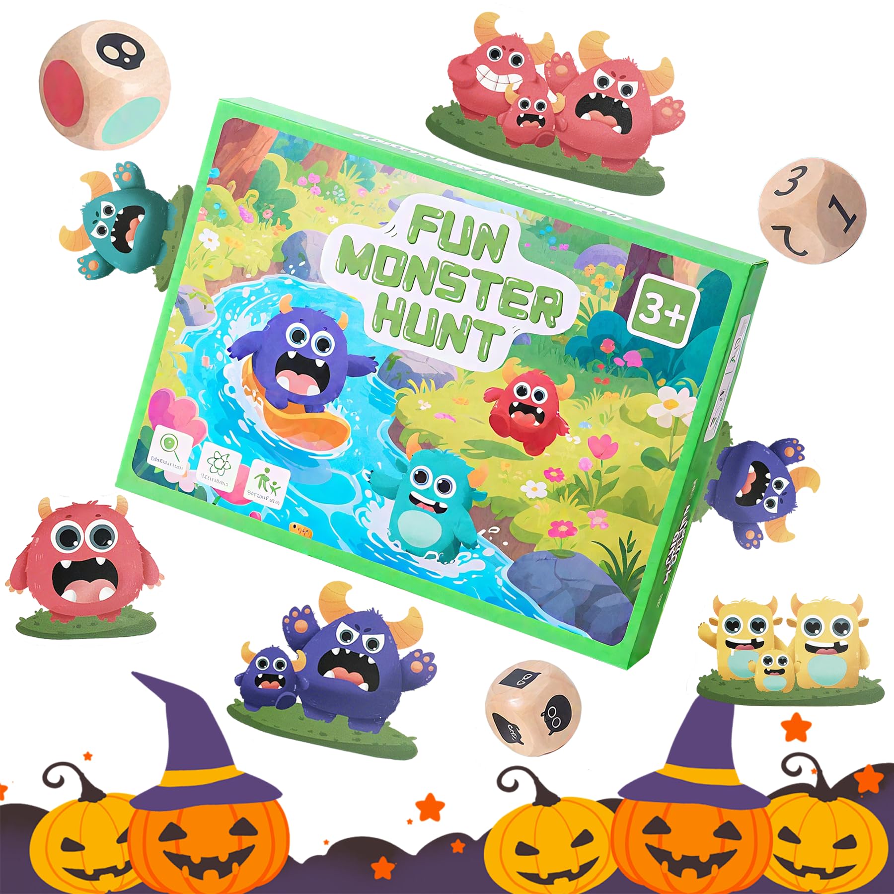 TXTLDB Monster Hunt Card Game for Kids Ages 3+ | Fun Speed Matching & Dice Game for Family Night | 36 Monster Cards Educational Party Favors for