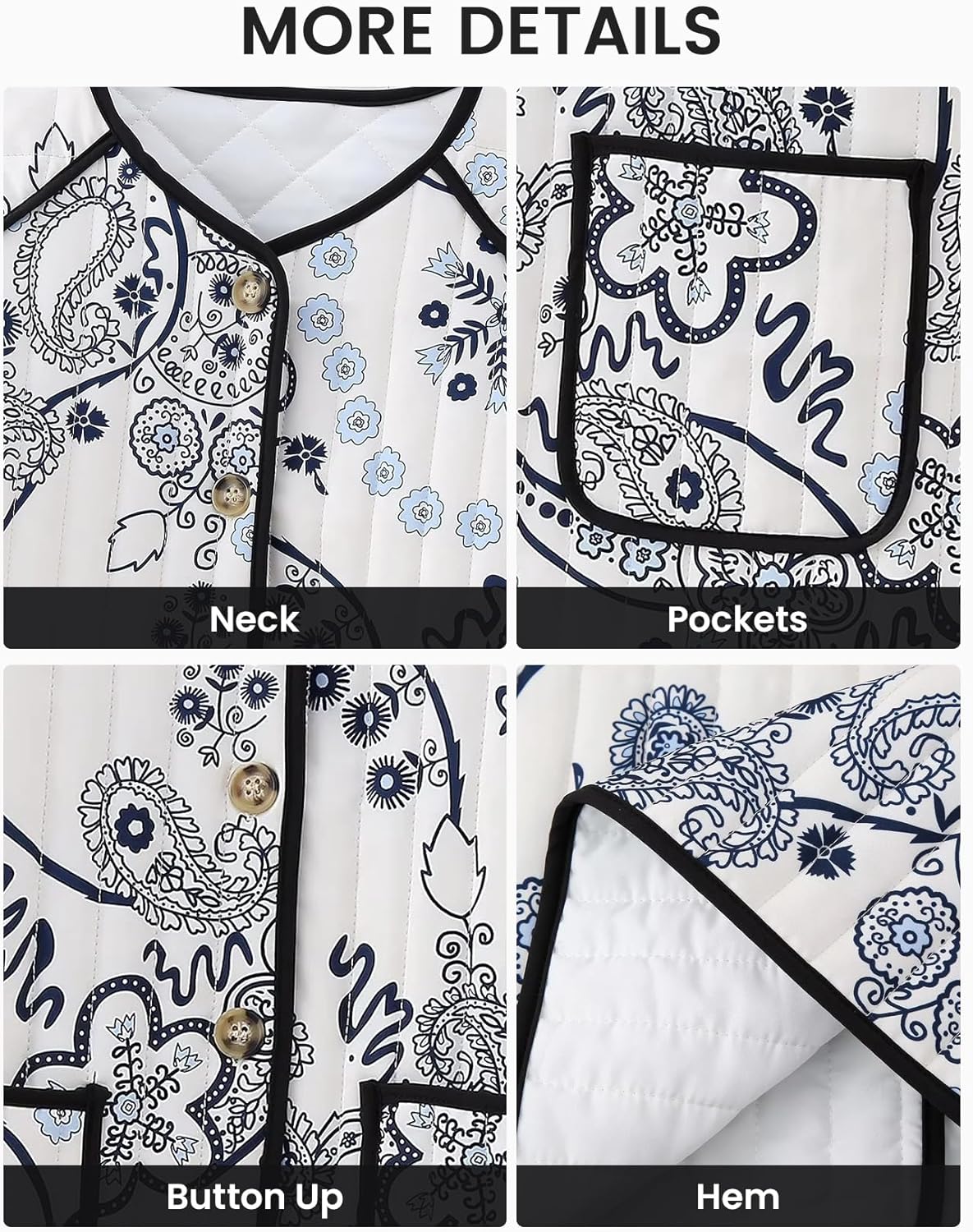 Wyeysyt Women's Cropped Puffer Jacket Button Up Cardigan Floral Print Long Sleeve Lightweight Open Front Quilted Padded Coat(01White-XS)