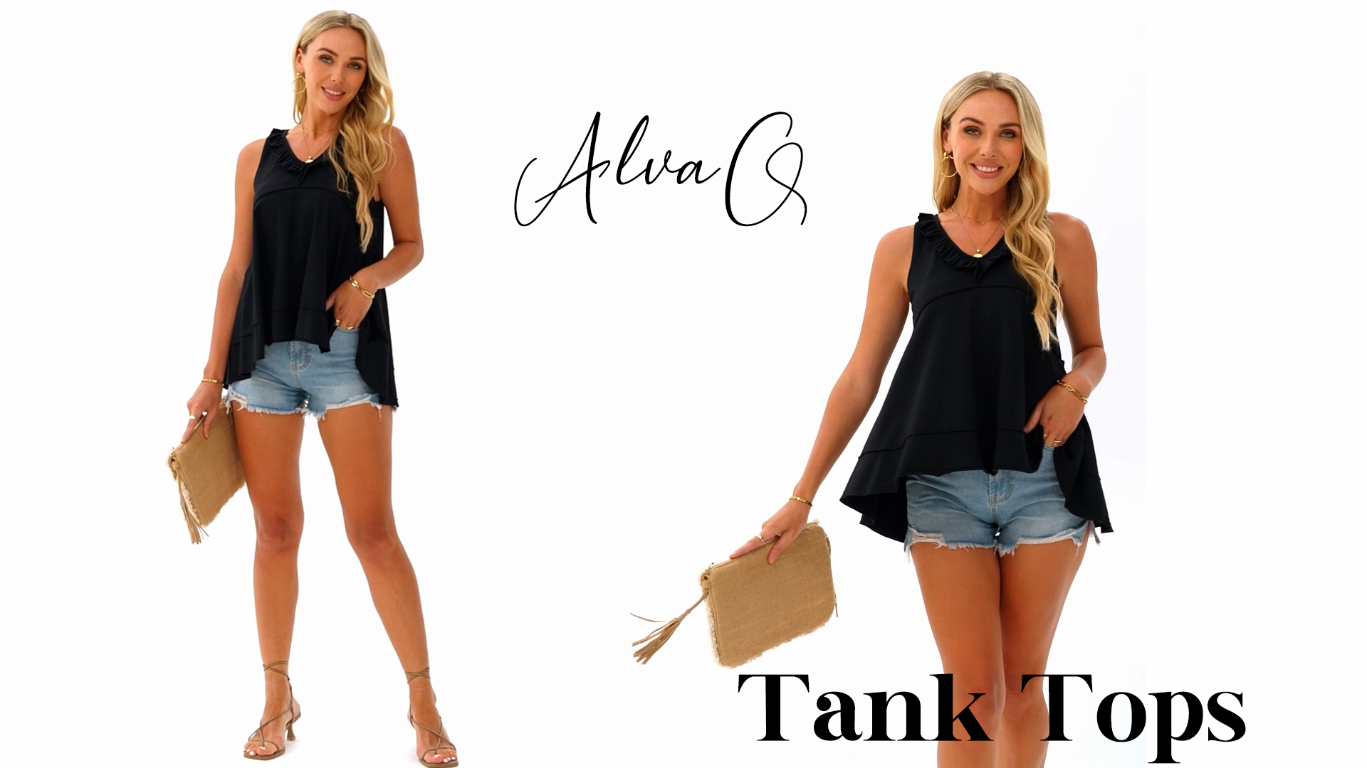 AlvaQ Women's Summer V Neck Tank Top - Loose Fit Ruffle Sleeveless Blouse For Casual Wear