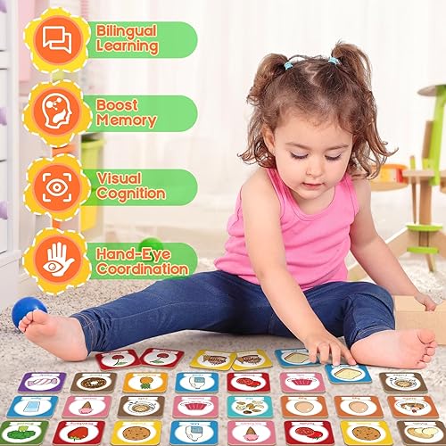 Miniatura 3 de Juego de tarjetas de memoria, juego de emparejamiento para niños pequeños, aprender español para niños, tarjetas flash bilingües, juguetes de