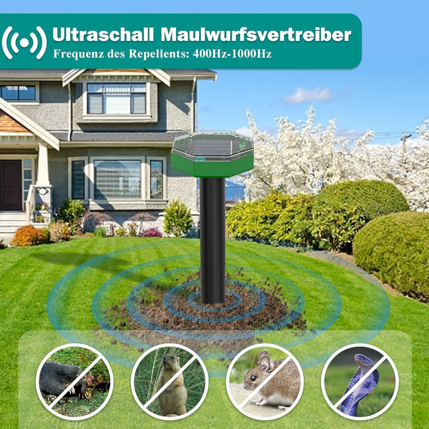 Ultraschall Maulwurf Vertreiber 6 Stück,Solar Maulwurfschreck für Vertreiben Wühlmäuse,Wasserdicht IP65, Maulwürfe vertreibens