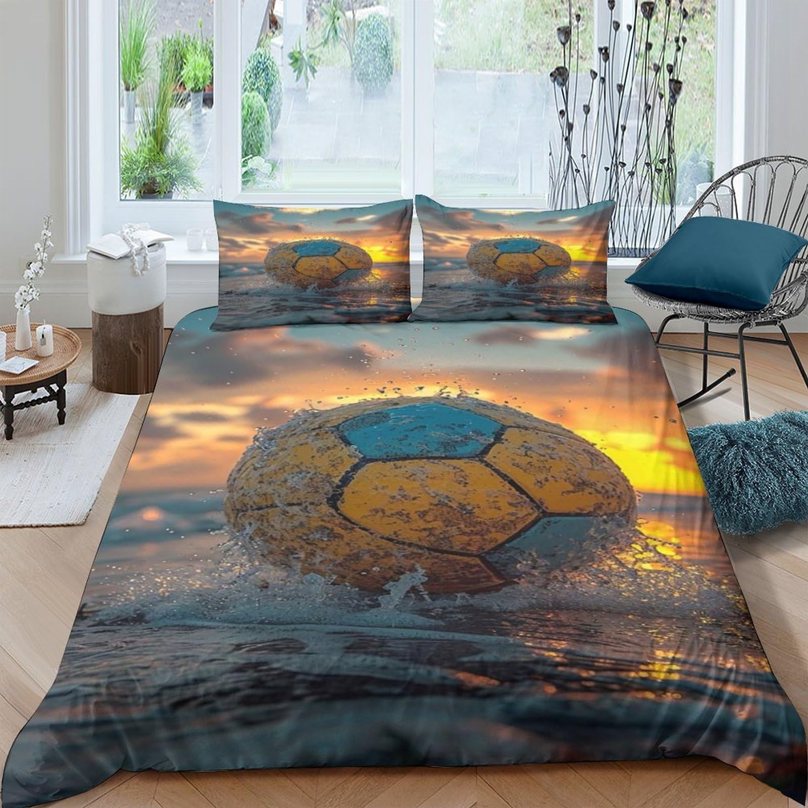Ctjqhvkz Style-7 3D Printed Sunset Beach Soccer Fitted Sheet Microfiber Soft Bed Cover For Bedroom Dorm Protective Decor Single（135X200cm）