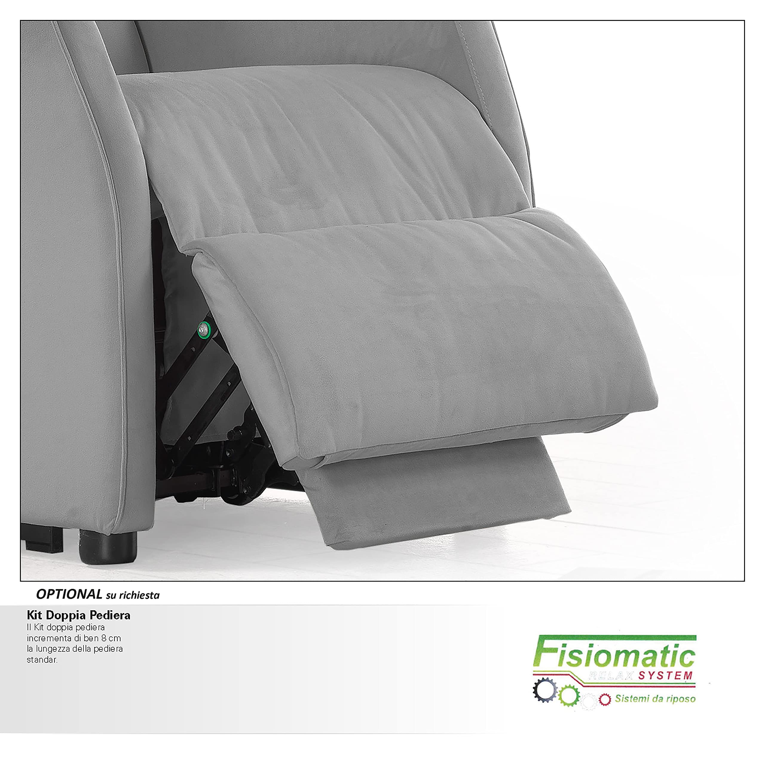 Fisiomatic® - Poltrona elettrica reclinabile - 2 motori indipendenti – Poltrona Anziani Made in Italy – Passaggio porte – Poltrona relax alzapersona – Mod.Noemi (Gray)