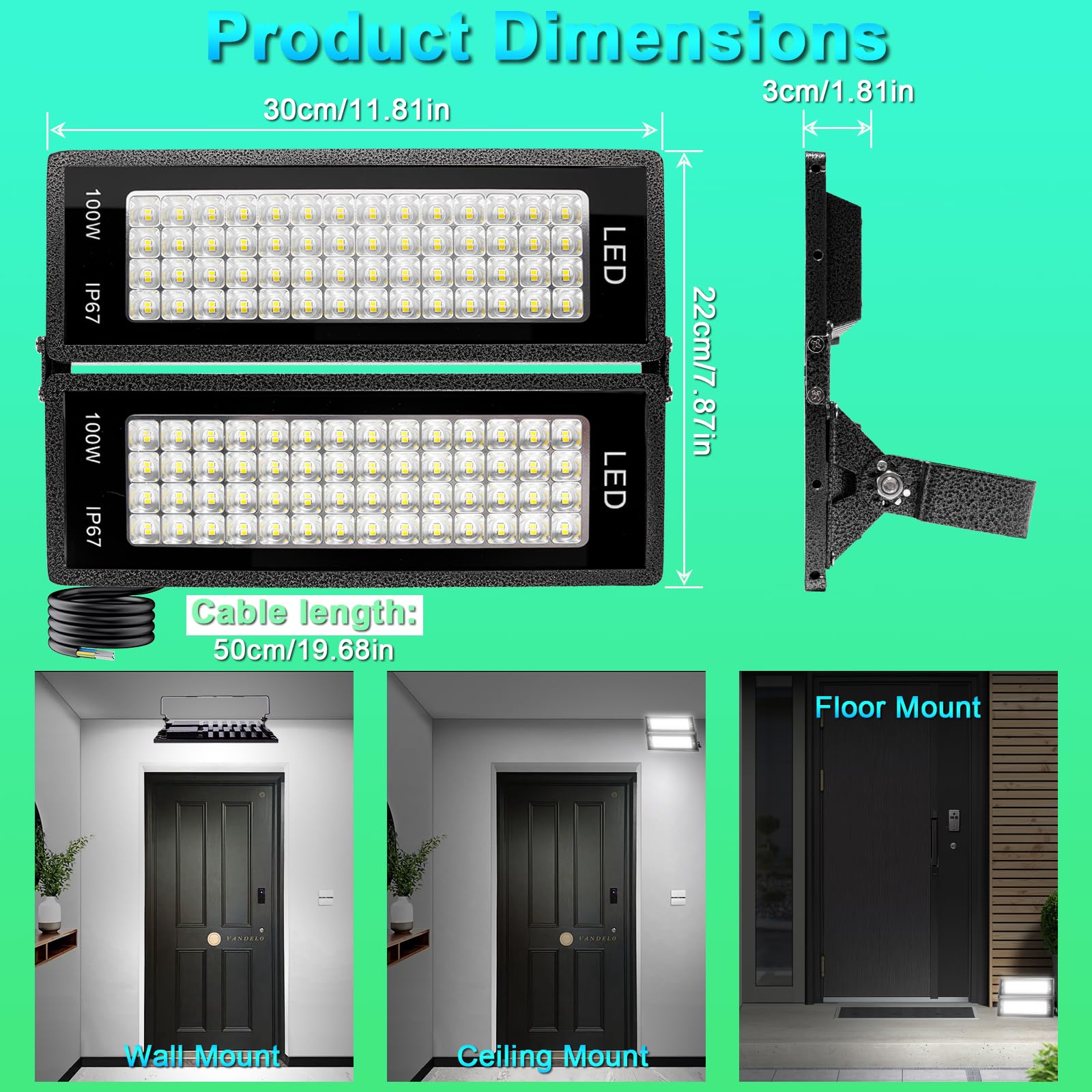 Zewnętrzny reflektor LED 200W, 28000LM Reflektory Led 7000K Zimna biel Reflektor LED Wodoodporna IP66 Zewnętrzne oświetlenie LED do garażu ogrodu farmy fabryki magazynu stadionu
