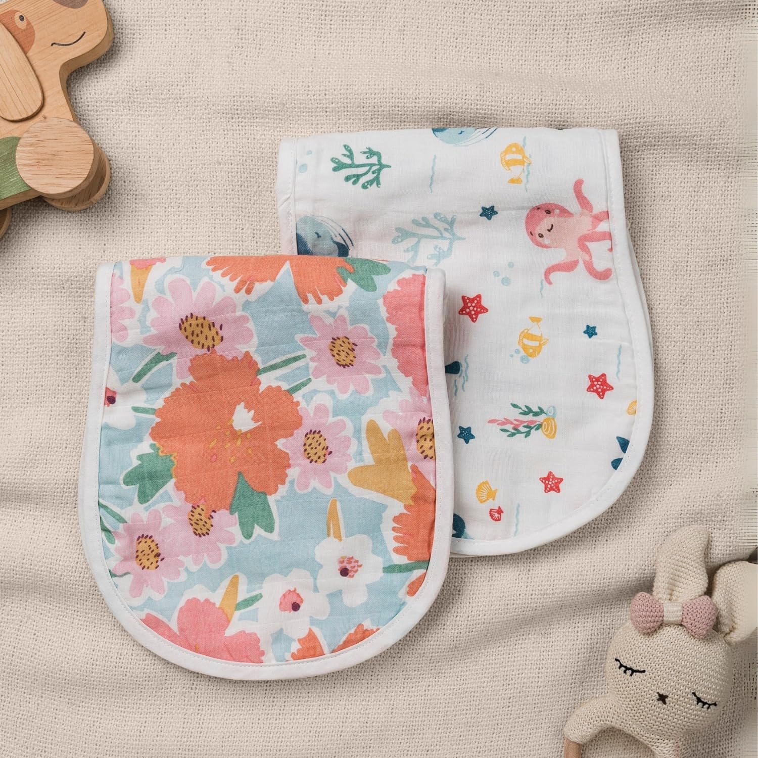 haus & kinder 100% Cotton Muslin Baby Washcloths – Ultra Soft & Absorbent, Gentle on Newborn Skin, – Ideal for Bath, Face & Feeding Cleanup, Reusable Baby Wipes for Bath, Pack of 2, Multicolor-image-33