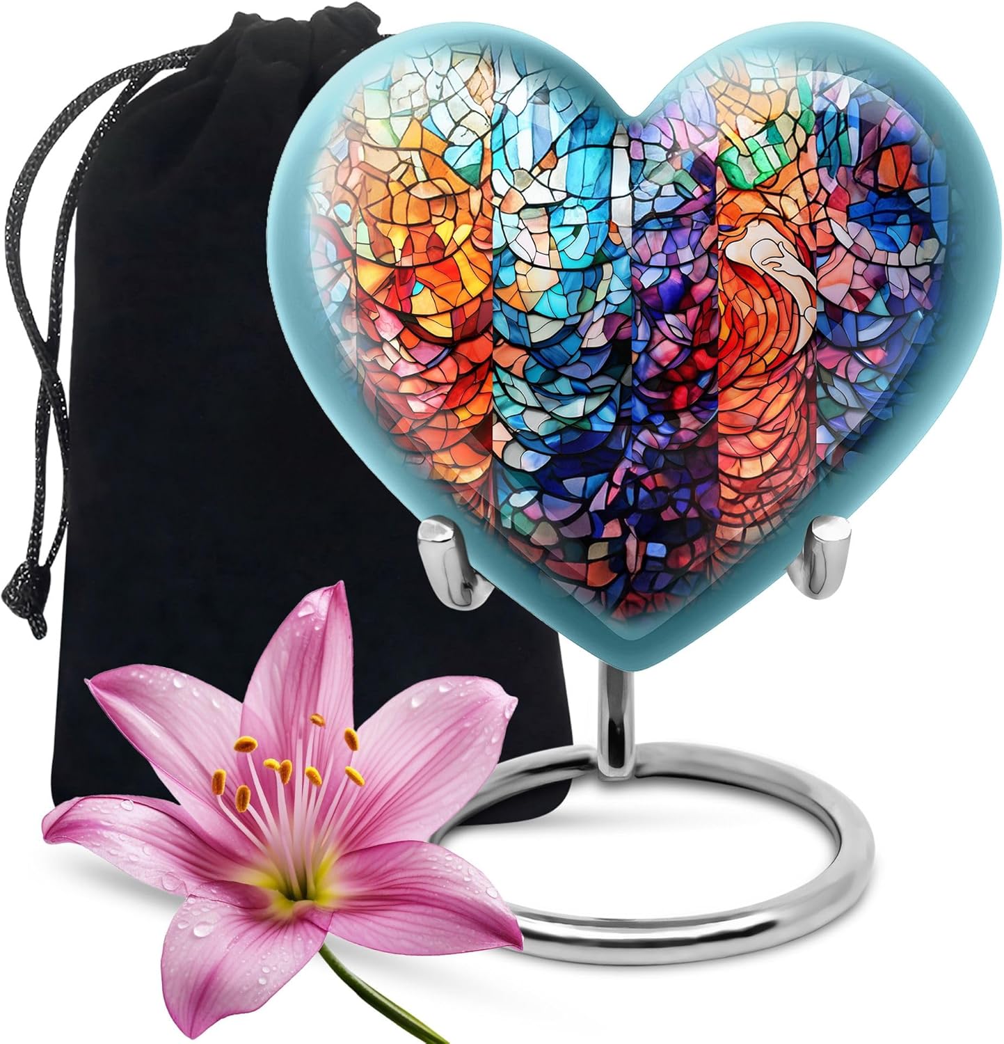 Heart Shaped Marble Design Funeral Urn Set - Large Urn for Human Ashes Adult Male Or Female with Matching Mini Keepsake Urns - Cremation Urns for Ashes, Burial Memorial Containers - Set of 2